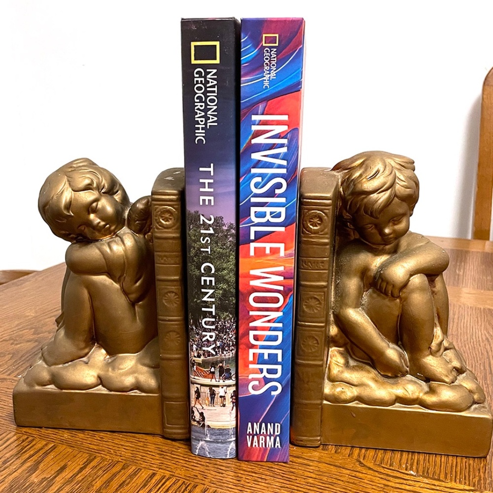 Pair of Cupid Bronze colored Plaster bookends